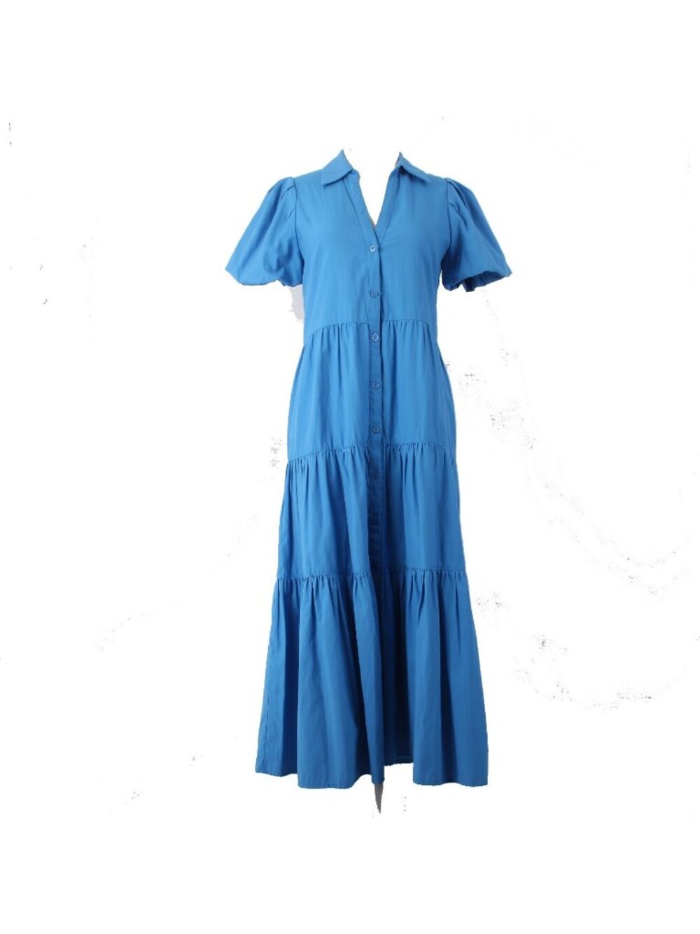 Brochu Walker Bright Blue Tiered Button-Front Maxi Dress